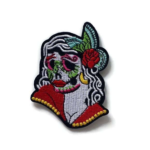 Sugar Skull Girl Small Embroidered Patch - Picture 1 of 4